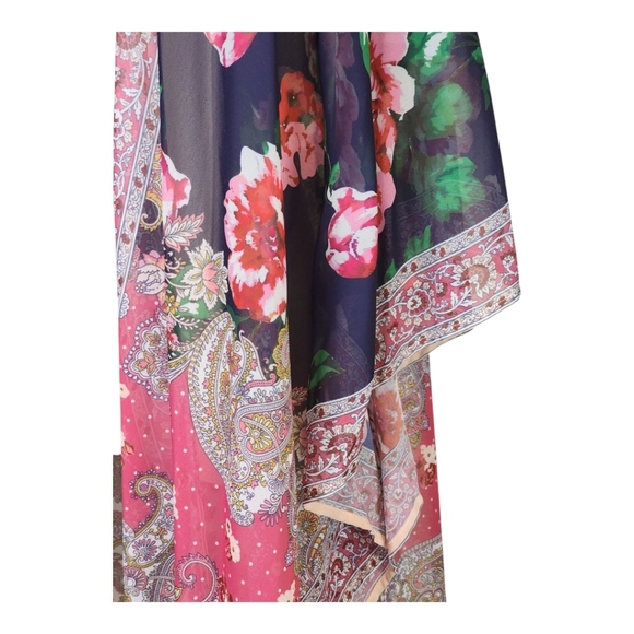 Floral Paisley Kimono M/L Boho Open Front Sheer Lightweight Duster Wrap - Picture 2 of 7